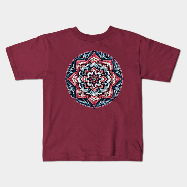 Mandala Red Blue 1 Kids T-Shirt by sapphire seaside studio